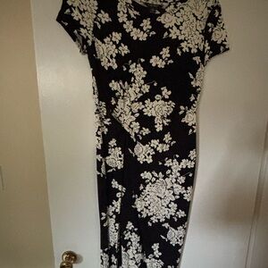 Ralph Lauren Black and White Sheath Jersey Knit Midi Dress